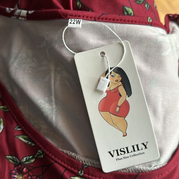 Visililly burgundy floral print pullover stretch gathered bodice/yoke top 3XL - Picture 6 of 6